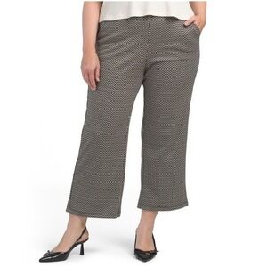 Max Studio London Cropped Wide Leg Pants Black White Geometric Print Size 1X NWT